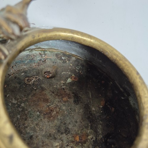 265 - A Chinese brass censer, with applied lizard decoration and impressed character mark to the base, dia... 