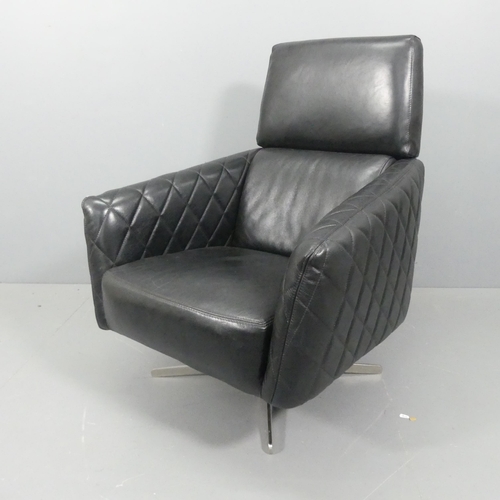 2331 - A mid-century style black leather upholstered swivel lounge chair.