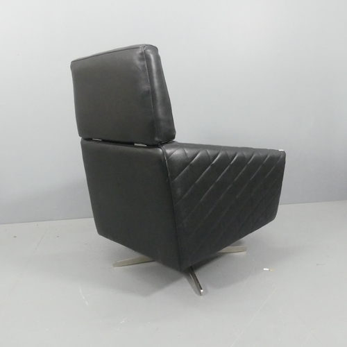 2331 - A mid-century style black leather upholstered swivel lounge chair.