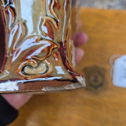 217 - A late Victorian Doulton Lambeth silver-mounted stoneware pottery tea caddy, of rectangular waisted ... 