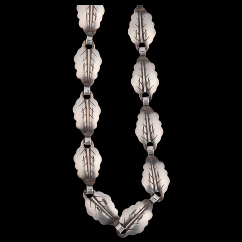 1659 - HERMANN SIERSBOL - a Danish modernist sterling silver leaf panel necklace, 39cm, 16.7g