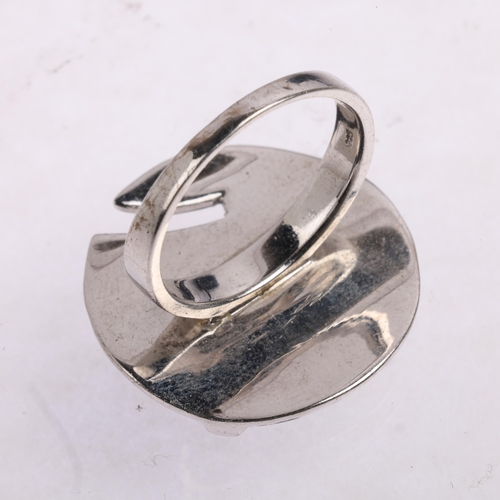 1641 - A modern oxidised sterling silver abstract panel ring, setting height 26mm, size Q, 9.5g