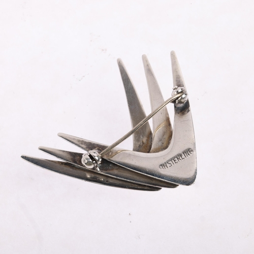 1642 - BERNHARD HERTZ - a Danish modernist sterling silver triple boomerang brooch, 42.9mm, 10g