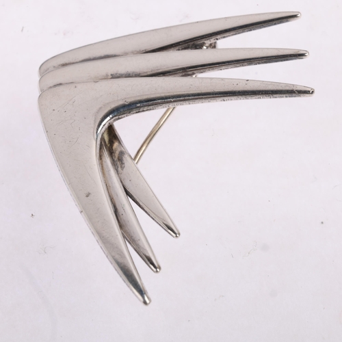 1642 - BERNHARD HERTZ - a Danish modernist sterling silver triple boomerang brooch, 42.9mm, 10g