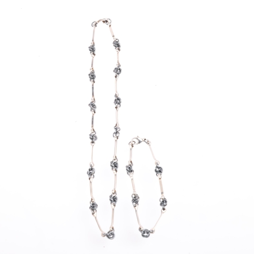 1675 - A Danish oxidised sterling silver fancy link chain necklace and bracelet set, 40cm and 18cm, 21.9g t... 