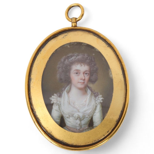 11 - Early 19th century miniature watercolour on ivory, portrait of a young woman, unsigned, in original ... 