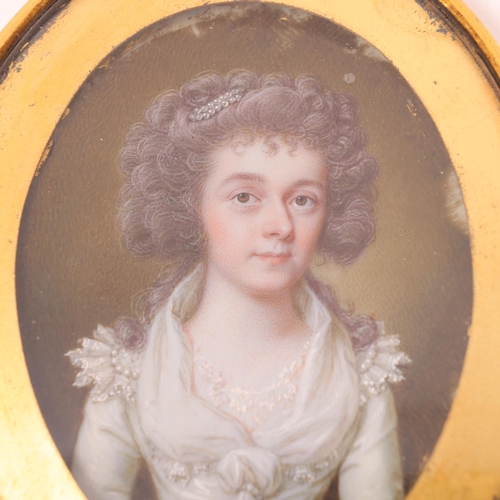 11 - Early 19th century miniature watercolour on ivory, portrait of a young woman, unsigned, in original ... 