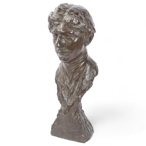 15 - Sherry Edmondson Fry (1879 - 1966), patinated bronze bust of a man, signed and dated 1902 and inscri... 