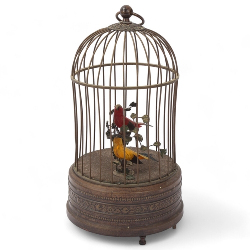 2 - Bird-in-a-cage automaton, early 20th century, brass wirework cage with musical mechanism, height 27c... 