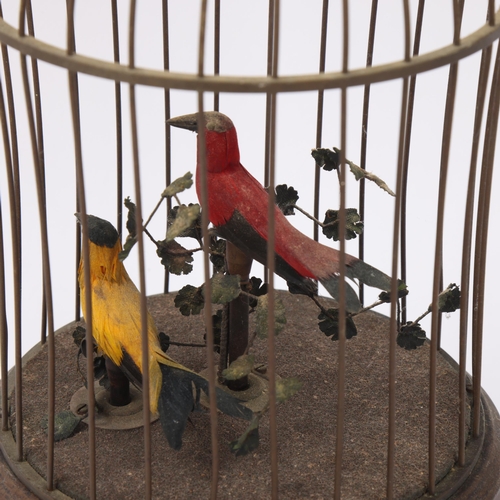 2 - Bird-in-a-cage automaton, early 20th century, brass wirework cage with musical mechanism, height 27c... 