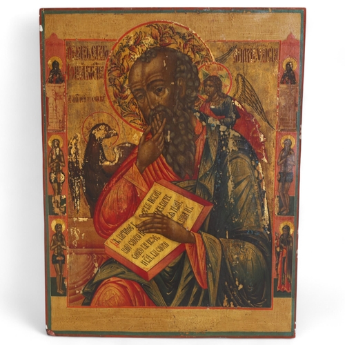 22 - Antique Russian icon, oil on wood panel depicting St John The Evangelist, 50cm x 38cm