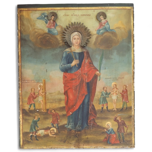 24 - A large Antique Russian icon, 18th or 19th century, oil on thick wood panel depicting Mary Magdalen ... 