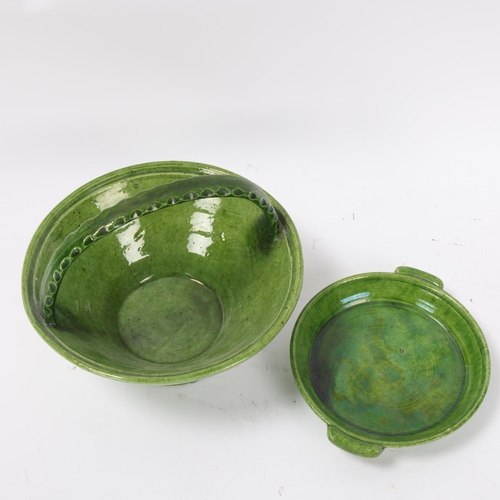 29 - Rye Pottery green glaze basket on separate stand, diameter 16.5cm