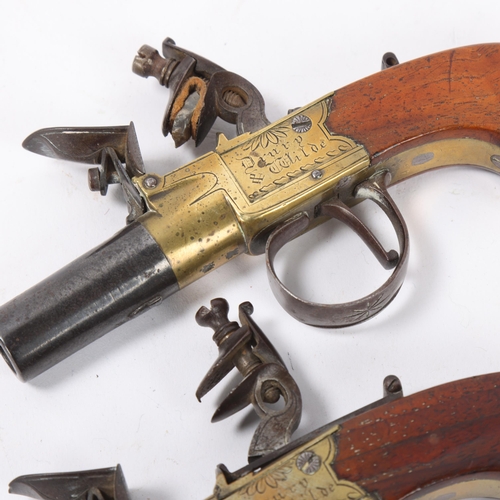 35 - Pair of early 19th century flintlock pocket pistols, by Drury & Wilde, with engraved brass mount and... 