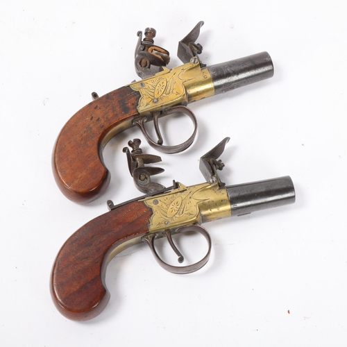 35 - Pair of early 19th century flintlock pocket pistols, by Drury & Wilde, with engraved brass mount and... 