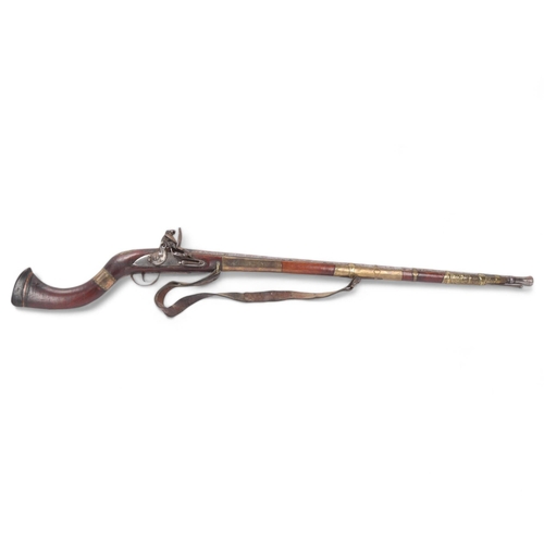 37 - Antique Indian flintlock rifle, overall length 128cm