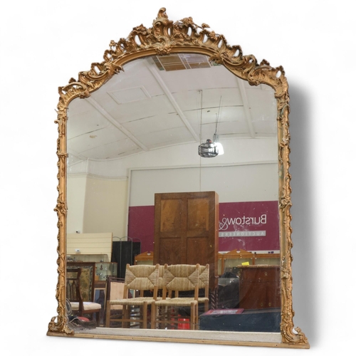 44 - A large 19th century Rococo style gilt-gesso framed pier glass wall mirror, overall height 210cm, wi... 