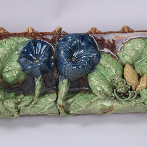 5 - A unique 19th century Rye Pottery frieze, relief moulded 3-dimensional hop bines and flowers, mounte... 