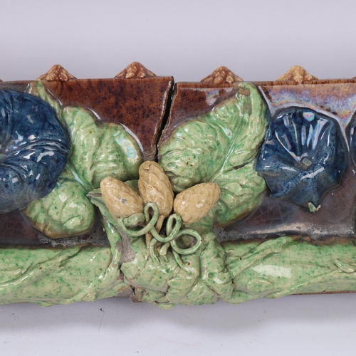 5 - A unique 19th century Rye Pottery frieze, relief moulded 3-dimensional hop bines and flowers, mounte... 