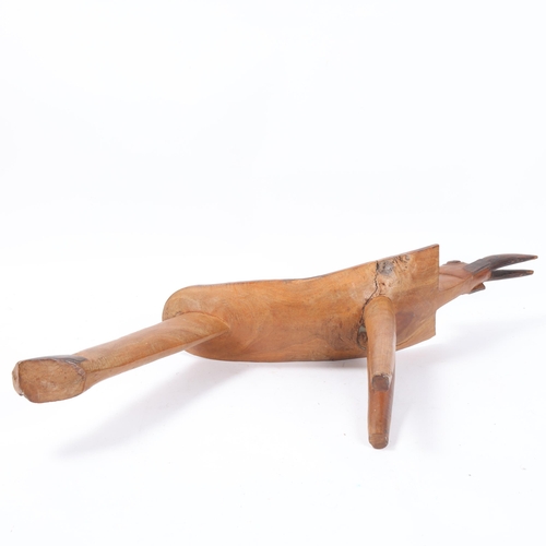 50 - A Lobi figural Tribal wooden stool, in the manner of Sikire Kanbire of Gaoua, with antelope design t... 