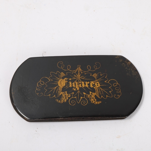 59 - A 19th century lacquer cigar case, with design of a lady reading a letter, length 11cm