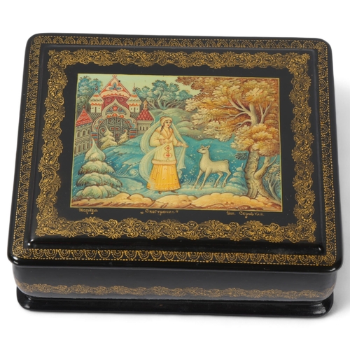 64 - Mstera Russian lacquer box titled Snow Maiden, signed, length 12.5cm