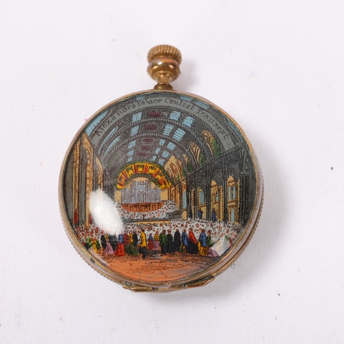 66 - A 19th century novelty purse in the form of a fob watch, enamel front with brass hands, the enamel b... 