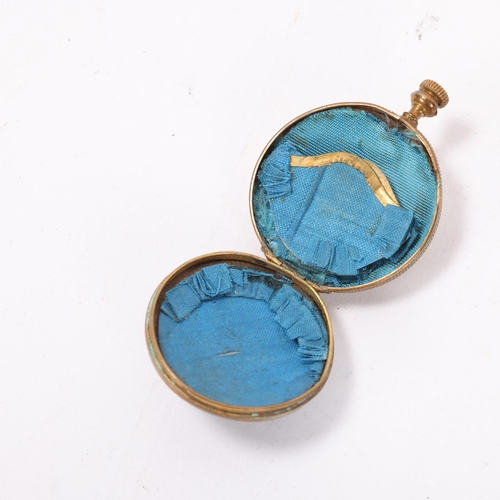 66 - A 19th century novelty purse in the form of a fob watch, enamel front with brass hands, the enamel b... 