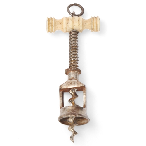 71 - Miniature Victorian bone-handled steel corkscrew, length 6.5cm