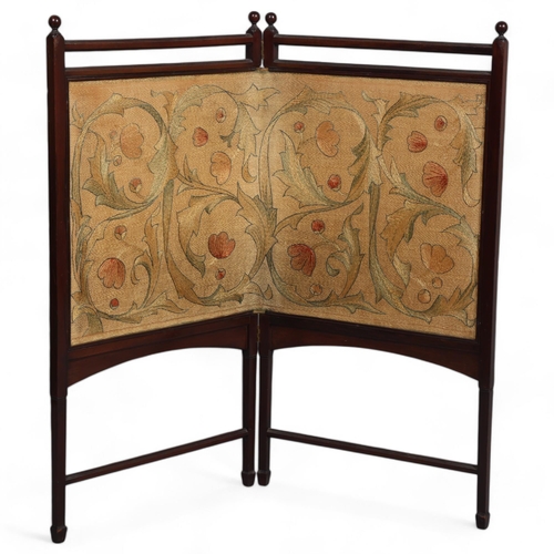 100 - May Morris, a 2-fold walnut framed screen, with original embroidered panel in the Westward Ho! desig... 