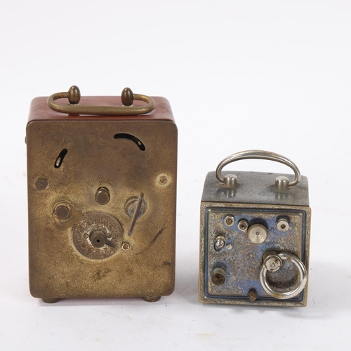 103 - 2 small metal-cased travelling alarm clocks, late 19th/early 20th century, largest height 8cm