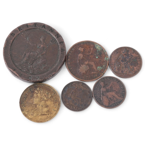 117 - A collection of British copper coins including a 1797 cartwheel twopence, an 1821 commemorative coin... 