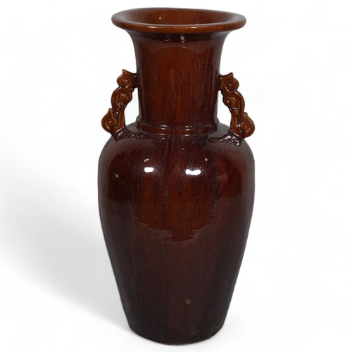 122 - Large Chinese treacle brown glaze ceramic floor vase, height 90cm