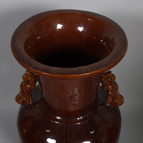 122 - Large Chinese treacle brown glaze ceramic floor vase, height 90cm