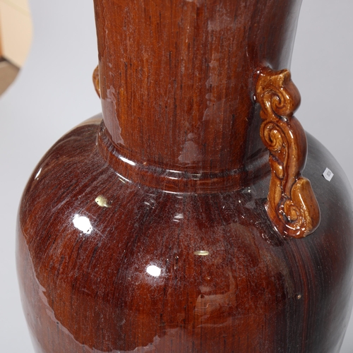 122 - Large Chinese treacle brown glaze ceramic floor vase, height 90cm