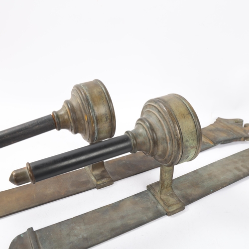 124 - Pair of 19th century heavy gauge bronze wall-mounted candle holders, height 66cm