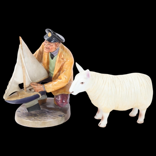 126 - Royal Doulton figure, sailor's holiday, HN2442, and a ceramic sheep (2)