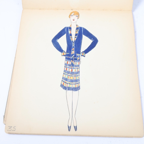 127 - An album of original 1927 watercolour fashion designs, unsigned, album size 24.5cm x 28cm