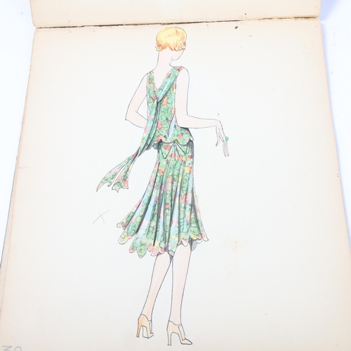 127 - An album of original 1927 watercolour fashion designs, unsigned, album size 24.5cm x 28cm