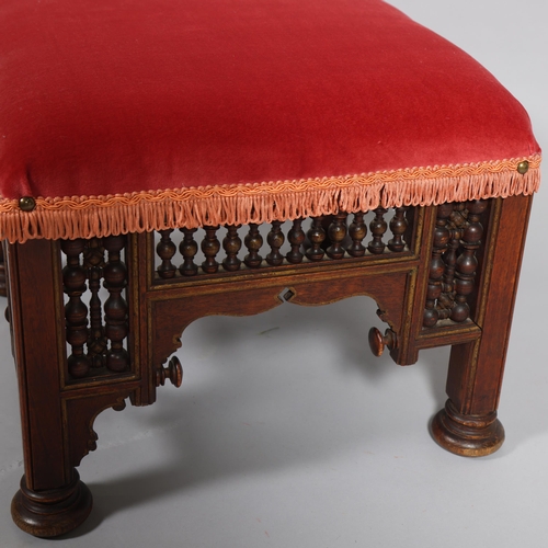 135 - Late 19th century Liberty Anglo-Moorish Cairo stool, with Mashrabiya turning and gilt-line detail, w... 