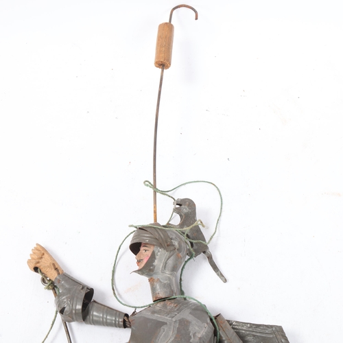 156 - Antique tinplate knight in armour puppet, height 27cm