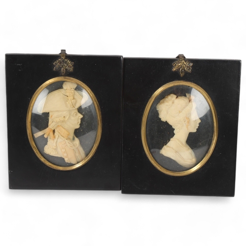 162 - Pair of wax silhouettes by Leslie Ray of London, framed, overall frame height 15cm