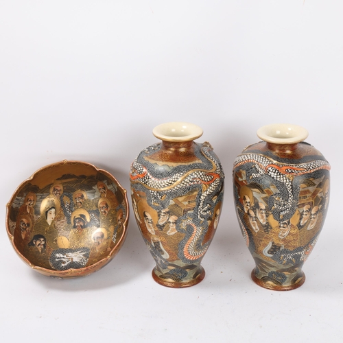 74 - A garniture of Japanese Hododa Satsuma porcelain vases and bowls, Meiji Period with marks for 1868 -... 