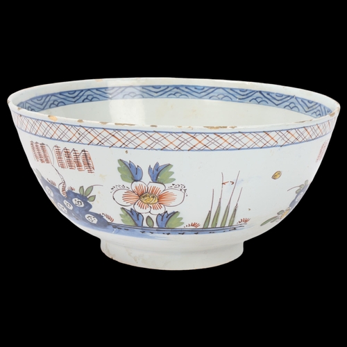 75 - Antique English Delft bowl with polychrome decoration, diameter 26cm, height 12.5cm