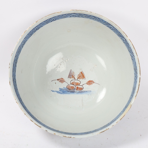 75 - Antique English Delft bowl with polychrome decoration, diameter 26cm, height 12.5cm