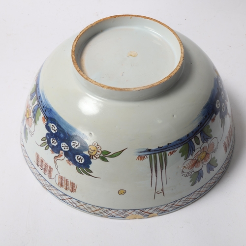 75 - Antique English Delft bowl with polychrome decoration, diameter 26cm, height 12.5cm