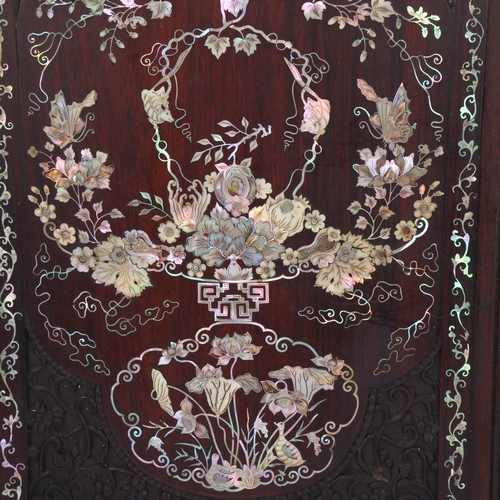 76 - Pair of highly detailed 19th century Chinese rosewood panels, intricate inlaid mother-of-pearl decor... 