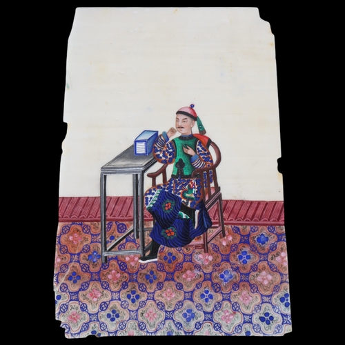 89 - Chinese 19th century watercolour on rice paper, depicting a scribe, 30cm x 19cm