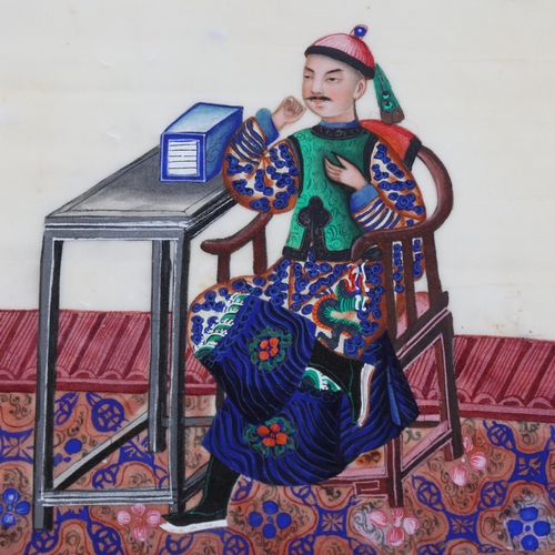 89 - Chinese 19th century watercolour on rice paper, depicting a scribe, 30cm x 19cm