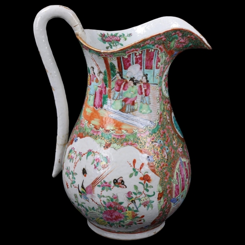 90 - 19th century Chinese famille rose porcelain water jug, with gilded and enamelled decoration, height ... 